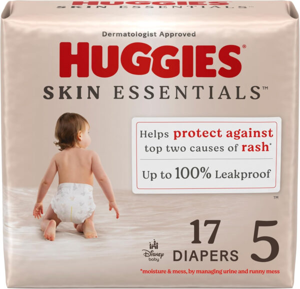 688a77dccfc3eb19307487746360000526dca8f02b305ca8bc5dc.jpg Huggies Size 1 Diapers, Skin Essentials Baby Diapers, Size 1 (8-14 lbs), 204 Count (3 Packs of 68), Packaging May Vary