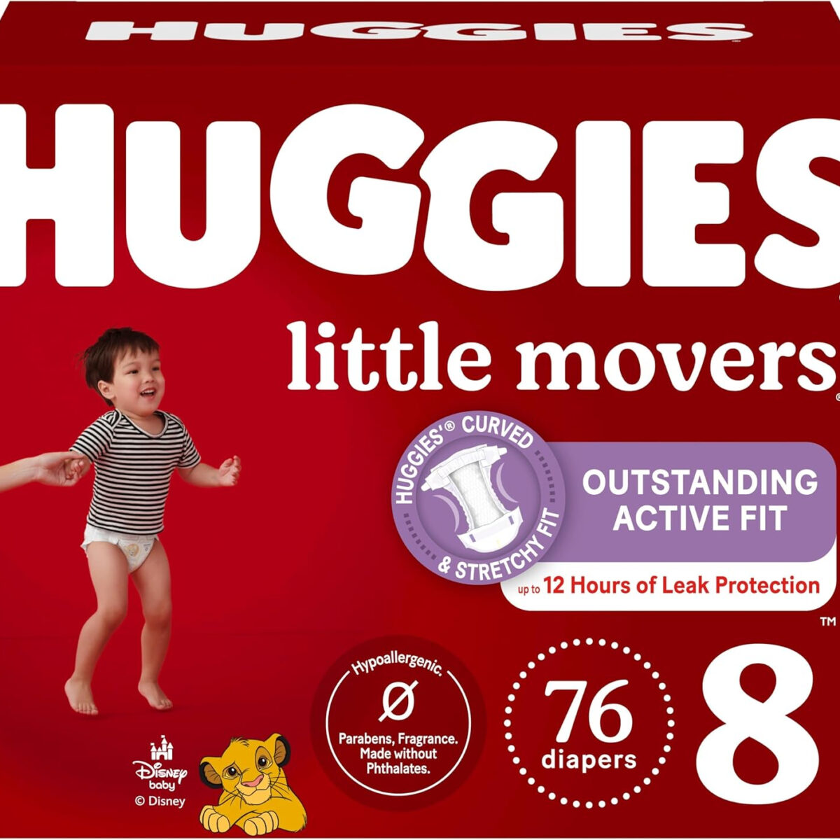 Huggies Size 8 Diapers, Little Movers Baby Diapers, Size 8 (46+ lbs), 76 Count (2 Packs of 38), Packaging May Vary