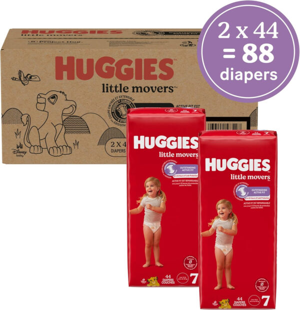 Huggies Size 8 Diapers, Little Movers Baby Diapers, Size 8 (46+ lbs), 76 Count (2 Packs of 38), Packaging May Vary