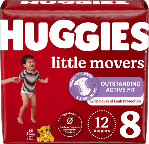 Huggies Size 8 Diapers, Little Movers Baby Diapers, Size 8 (46+ lbs), 76 Count (2 Packs of 38), Packaging May Vary