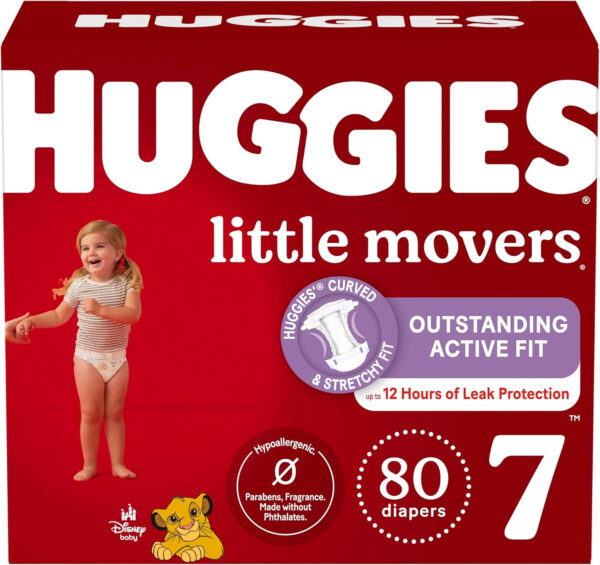 Huggies Size 8 Diapers, Little Movers Baby Diapers, Size 8 (46+ lbs), 76 Count (2 Packs of 38), Packaging May Vary
