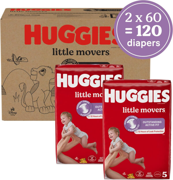 Huggies Size 8 Diapers, Little Movers Baby Diapers, Size 8 (46+ lbs), 76 Count (2 Packs of 38), Packaging May Vary