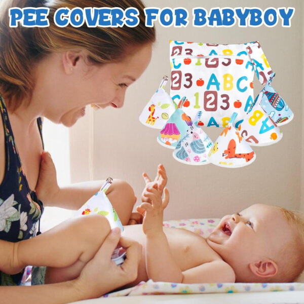 12 Pcs Pee Covers for Baby Boys, Reusable Flannel Peepeeteepe Baby Boy with Hanging Loop, Strong Absorbent Pee Shield Pee Tent for Diaper Changes, Extra Storage Bag Wash Bag (B)
