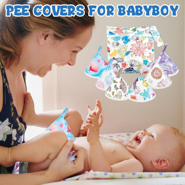 12 Pcs Pee Covers for Baby Boys, Reusable Flannel Peepeeteepe Baby Boy with Hanging Loop, Strong Absorbent Pee Shield Pee Tent for Diaper Changes, Extra Storage Bag Wash Bag (B)