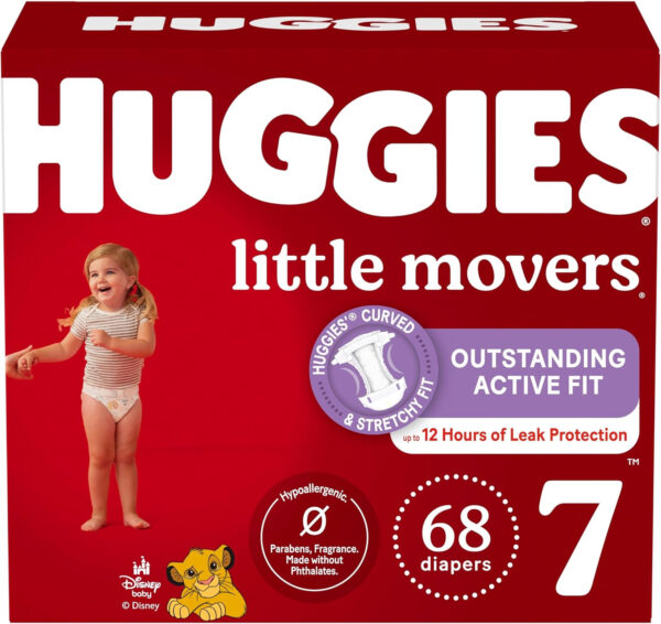 Huggies Size 7 Diapers, Little Movers Baby Diapers, Size 7 (41+ lbs), 88 Count (2 Packs of 44), Packaging May Vary