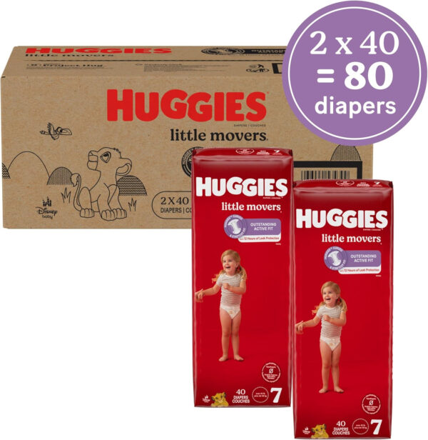 Huggies Size 7 Diapers, Little Movers Baby Diapers, Size 7 (41+ lbs), 88 Count (2 Packs of 44), Packaging May Vary