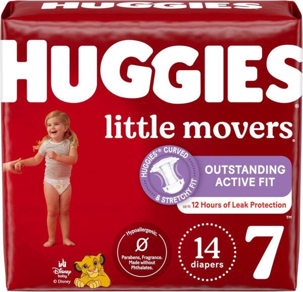 Huggies Size 7 Diapers, Little Movers Baby Diapers, Size 7 (41+ lbs), 88 Count (2 Packs of 44), Packaging May Vary