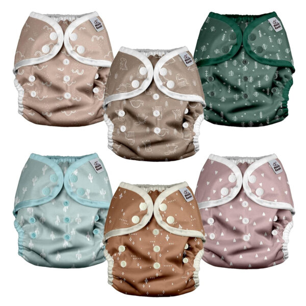 Mama Koala Reusable Adjustable Cloth Diaper Covers with Double Gusset for Girls and Boys, Snap Closure, Size M(Simply Neautrals)
