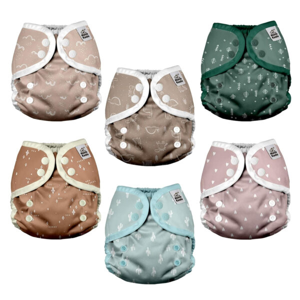 Mama Koala Reusable Adjustable Cloth Diaper Covers with Double Gusset for Girls and Boys, Snap Closure, Size M(Simply Neautrals)