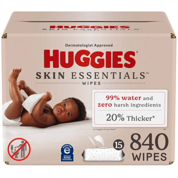 Huggies Skin Essentials Baby Wipes, Hypoallergenic, 99% Water, 10 Flip Top Packs (560 Wipes Total)