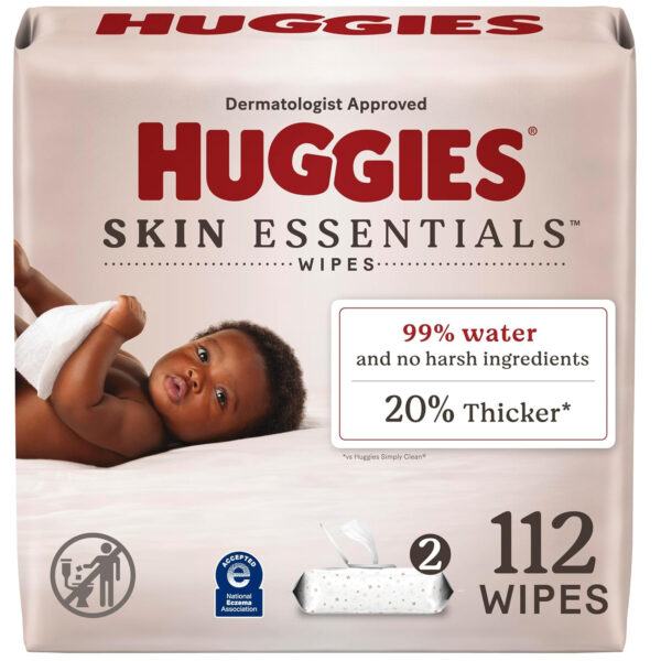 Huggies Skin Essentials Baby Wipes, Hypoallergenic, 99% Water, 10 Flip Top Packs (560 Wipes Total)