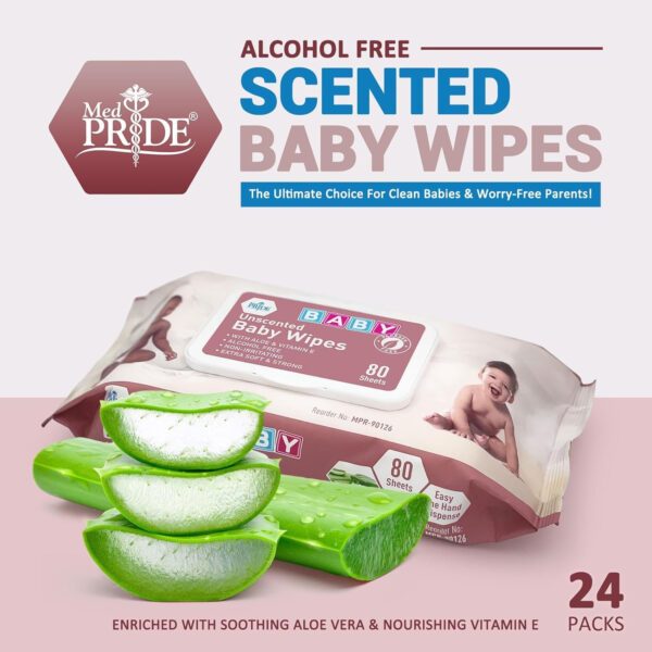 MED PRIDE Unscented Baby Wipes Bulk, 12 X 80 Ct 960 Wipes Total, Alcohol-Free, Aloe Vera & Vitamin E, Extra Soft & Strong, Paraben-Free, Non-Irritating