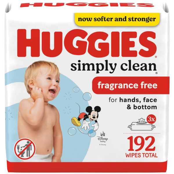 Huggies Simply Clean Unscented Baby Diaper Wipes, 11 Flip-Top Packs (704 Wipes Total), Packaging May Vary