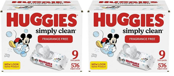 Huggies Simply Clean Unscented Baby Diaper Wipes, 11 Flip-Top Packs (704 Wipes Total), Packaging May Vary