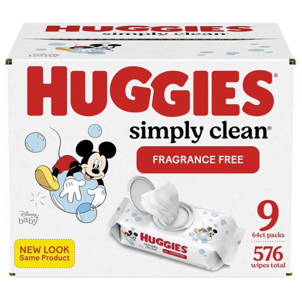 Huggies Simply Clean Unscented Baby Diaper Wipes, 11 Flip-Top Packs (704 Wipes Total), Packaging May Vary