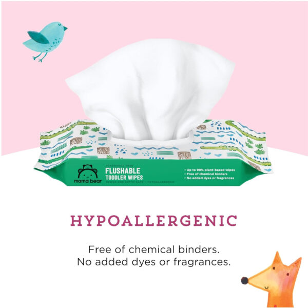 Amazon Brand - Mama Bear Fragrance Free Hypoallergenic Flushable Toddler Toilet Wipes, 336 Count (8 Packs of 42)