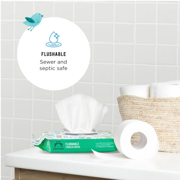 Amazon Brand - Mama Bear Fragrance Free Hypoallergenic Flushable Toddler Toilet Wipes, 336 Count (8 Packs of 42)
