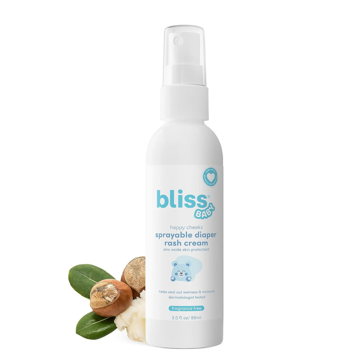 Bliss Baby Diaper Rash Cream Spray - Fragrance-Free, No Touch & Mess-Free, Treats, Soothes & Prevents Diaper Rash, Zinc Oxide, Dermatologist Tested, Vegan, Organic Aloe Vera, Shea Butter & Olive Oil