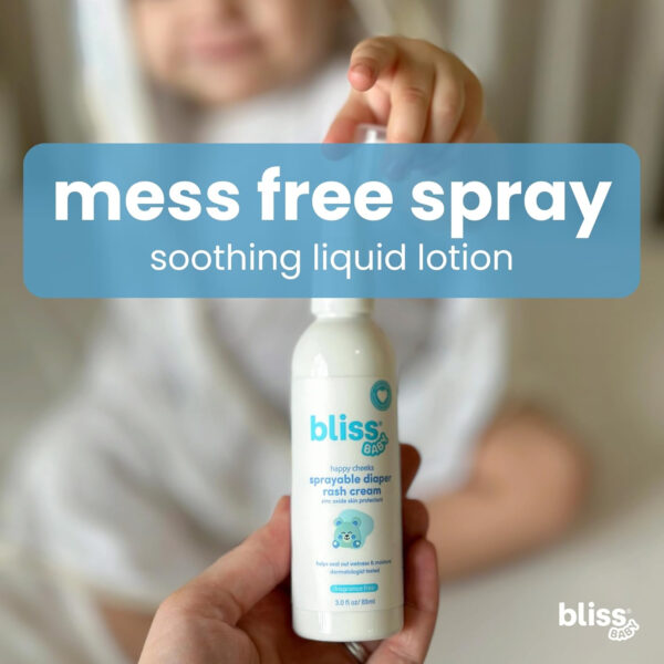 688a7ca44c541cab433a046237c8d89dde3322477463892dd0c23.jpg Bliss Baby Diaper Rash Cream Spray - Fragrance-Free, No Touch & Mess-Free, Treats, Soothes & Prevents Diaper Rash, Zinc Oxide, Dermatologist Tested, Vegan, Organic Aloe Vera, Shea Butter & Olive Oil