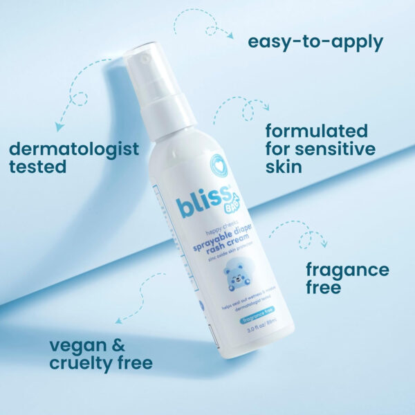 688a7ca5433372ef4c743b972ad5db2df46e1ce2028b52238907c.jpg Bliss Baby Diaper Rash Cream Spray - Fragrance-Free, No Touch & Mess-Free, Treats, Soothes & Prevents Diaper Rash, Zinc Oxide, Dermatologist Tested, Vegan, Organic Aloe Vera, Shea Butter & Olive Oil