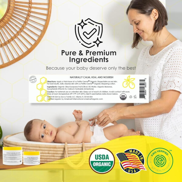La Petite Creme French Organic Diaper Balm (1 oz) - Healing & Nourishing Diaper Cream - Gentle & Safe Liniment Baby Lotion - USDA Certified Organic - Baby Essentials for Newborn