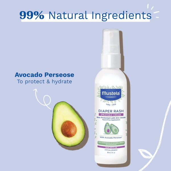 Mustela Baby Diaper Rash Cream Spray – Touch-Free protectant with Zinc Oxide & Natural Avocado - Treats, Soothes and Prevents Diaper Rash- Fragrance-Free - 3 fl. oz