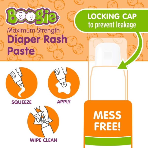 Boogie Diaper Rash Paste, Maximum Strength 40% Zinc Oxide, Mess-Free Applicator, Soothes Baby Bum, Diaper Bag Essential, 4oz