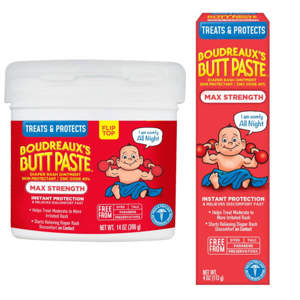 Boudreaux's Butt Paste Maximum Strength Diaper Rash Cream, Ointment for Baby, 2 oz Tube & 14 oz Jar