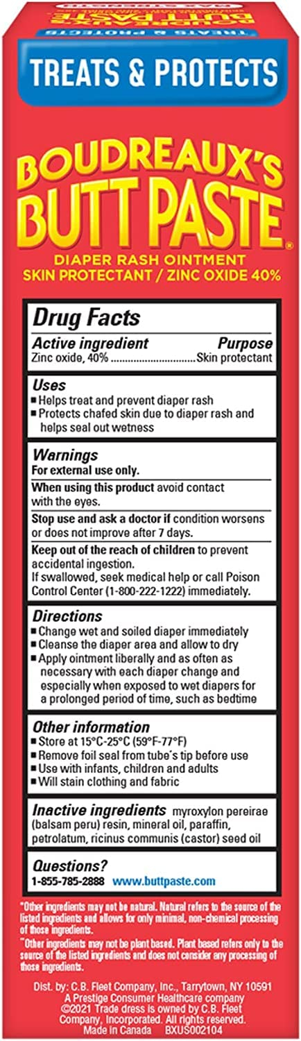 Boudreaux's Butt Paste Maximum Strength Diaper Rash Cream, Ointment for Baby, 2 oz Tube & 14 oz Jar