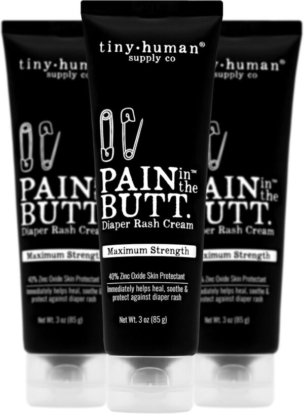 Pain in The Butt MAX Diaper Rash Cream, 3oz, 40% Zinc Oxide, 1-Pack, Natural Ingredients, Petrolatum Free, Soothing, Rapid Relief and Protection for Baby