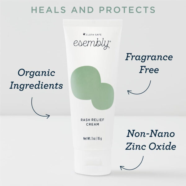 688a7e309ec5175b91fc299067911627c6f1373919b235afdbc1c.jpg Esembly Rash Relief Cream, Organic and Cloth Friendly Zinc Oxide Barrier Cream, Soothes and Heals Diaper Rash, Natural Aid for Baby Bottom Discomfort, 3oz