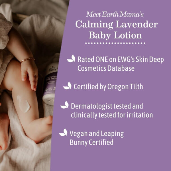 688a7ec9cc5d6a6be893aceeba5ac40f46b87eb8c121386eb41df.jpg Earth Mama Calming Lavender Baby Lotion for Dry Skin, Calendula Cream for Newborn Skin Care, Organic Moisturizer for Children with Aloe Juice, Rooibos, & Shea Butter, Lavender Lotion, 8 Fl Oz