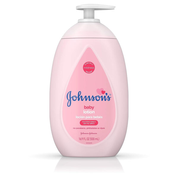 Johnson's Moisturizing Mild Pink Baby Lotion with Coconut Oil for Delicate Baby Skin, Paraben-, Phthalate- & Dye-Free, Hypoallergenic & Dermatologist-Tested, Baby Skin Care, 27.1 Fl. Oz