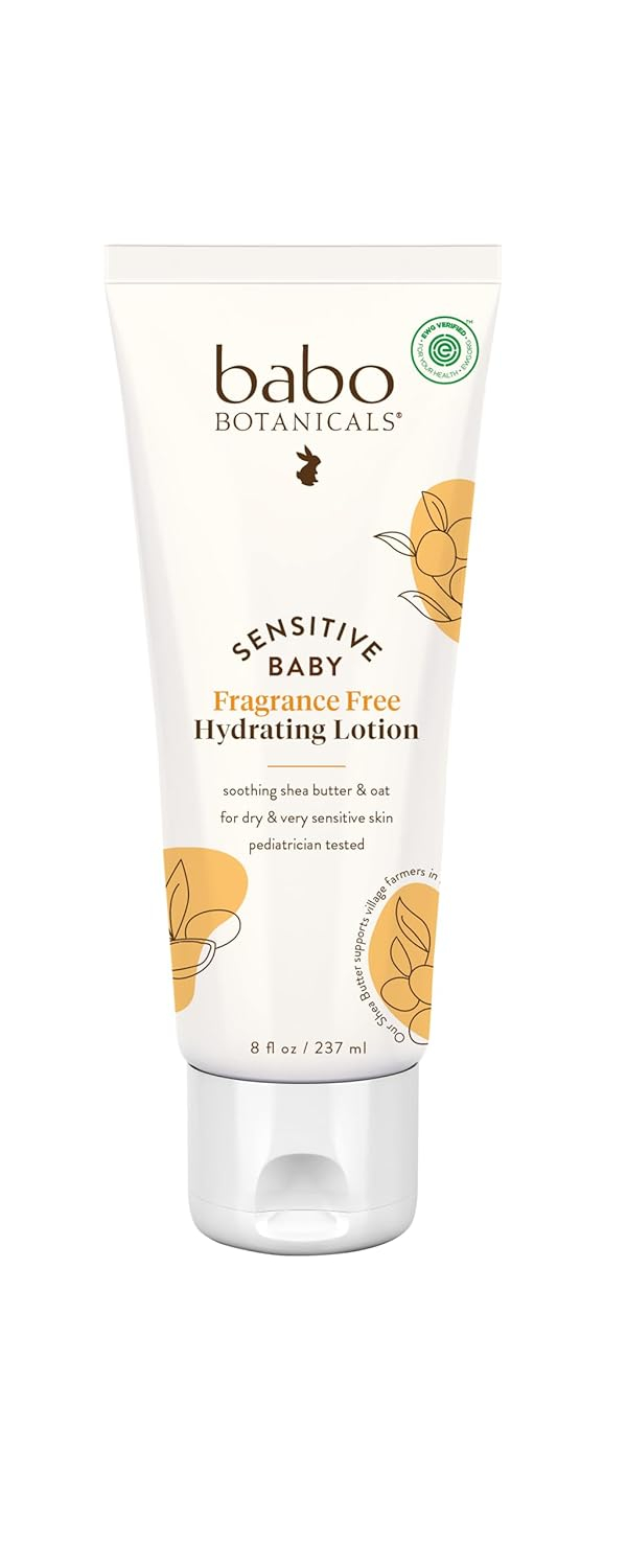 BABO Botanicals Sensitive Baby Fragrance-Free Daily Hydrating Baby Lotion - Shea Butter & Jojoba Oil - for Body & face - for Babies, Kids & Adults with Sensitive Skin - EWG Verified - Vegan