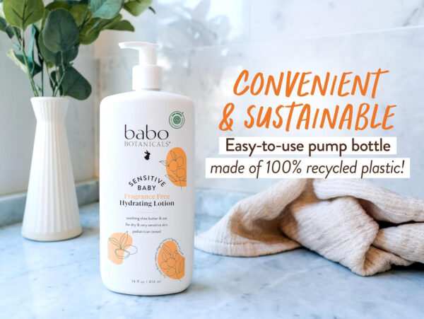BABO Botanicals Sensitive Baby Fragrance-Free Daily Hydrating Baby Lotion - Shea Butter & Jojoba Oil - for Body & face - for Babies, Kids & Adults with Sensitive Skin - EWG Verified - Vegan