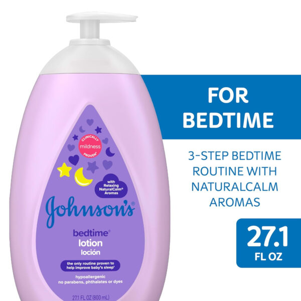 Johnson's Moisturizing Bedtime Baby Lotion with Coconut Oil & NaturalCalm Aromas to Help Relax Baby, Hypoallergenic & Free of Parabens, Phthalates & Dyes, Mild Baby Skin Care, 27.1 fl. oz