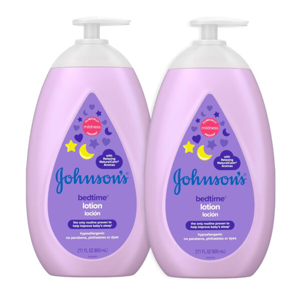 Johnson's Moisturizing Bedtime Baby Lotion with Coconut Oil & NaturalCalm Aromas to Help Relax Baby, Hypoallergenic & Free of Parabens, Phthalates & Dyes, Mild Baby Skin Care, 27.1 fl. oz