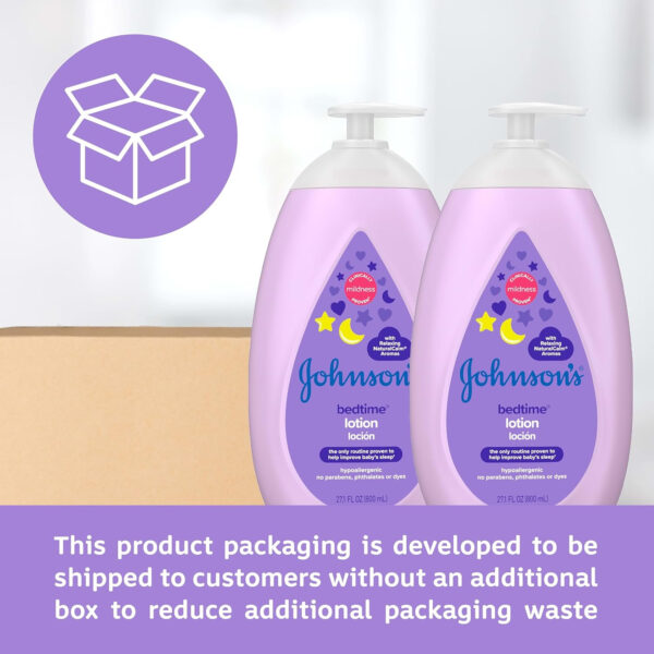Johnson's Moisturizing Bedtime Baby Lotion with Coconut Oil & NaturalCalm Aromas to Help Relax Baby, Hypoallergenic & Free of Parabens, Phthalates & Dyes, Mild Baby Skin Care, 27.1 fl. oz