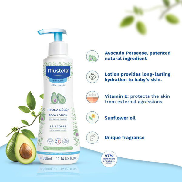 Mustela Hydra Bebe Body Lotion - Daily Moisturizing Baby Lotion with Natural Avocado, Jojoba & Sunflower Oil – Various Sizes
