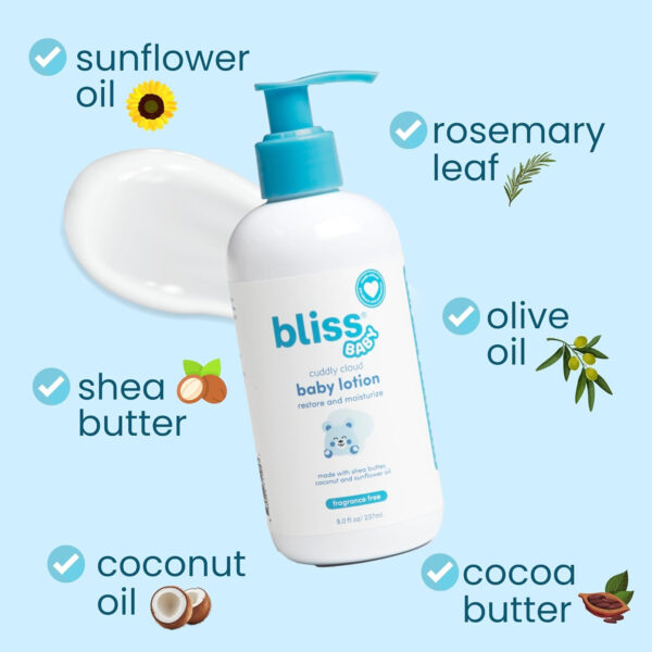 Bliss Baby Lotion, Premium & Unscented, For Dry & Sensitive Skin, Hydrating Daily Cream - For Babies, Toddlers, Kids & Adults, Vegan, Hypoallergenic, Dermatologist Tested, Clean & Gentle, 8 fl oz.