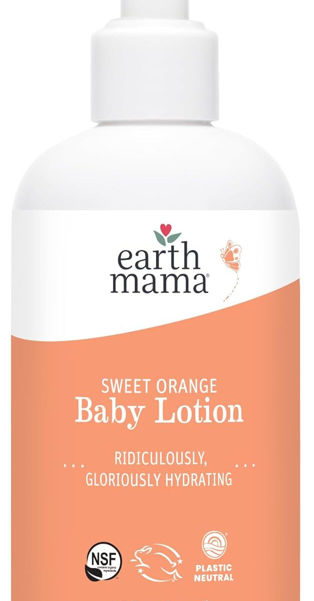 Earth Mama Sweet Orange Baby Lotion | Moisturizing Body Lotion for Dry Skin, Newborn Baby Lotion Sensitive Skin Care, Face Lotion for Babies & Kids with Shea Butter, Calendula & Aloe, 8 Fl Oz
