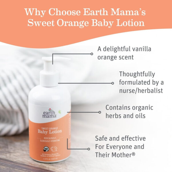 688a8108e82d8574d6acc5845a7b5bf84b98ca17fa754849b95f4.jpg Earth Mama Sweet Orange Baby Lotion | Moisturizing Body Lotion for Dry Skin, Newborn Baby Lotion Sensitive Skin Care, Face Lotion for Babies & Kids with Shea Butter, Calendula & Aloe, 8 Fl Oz