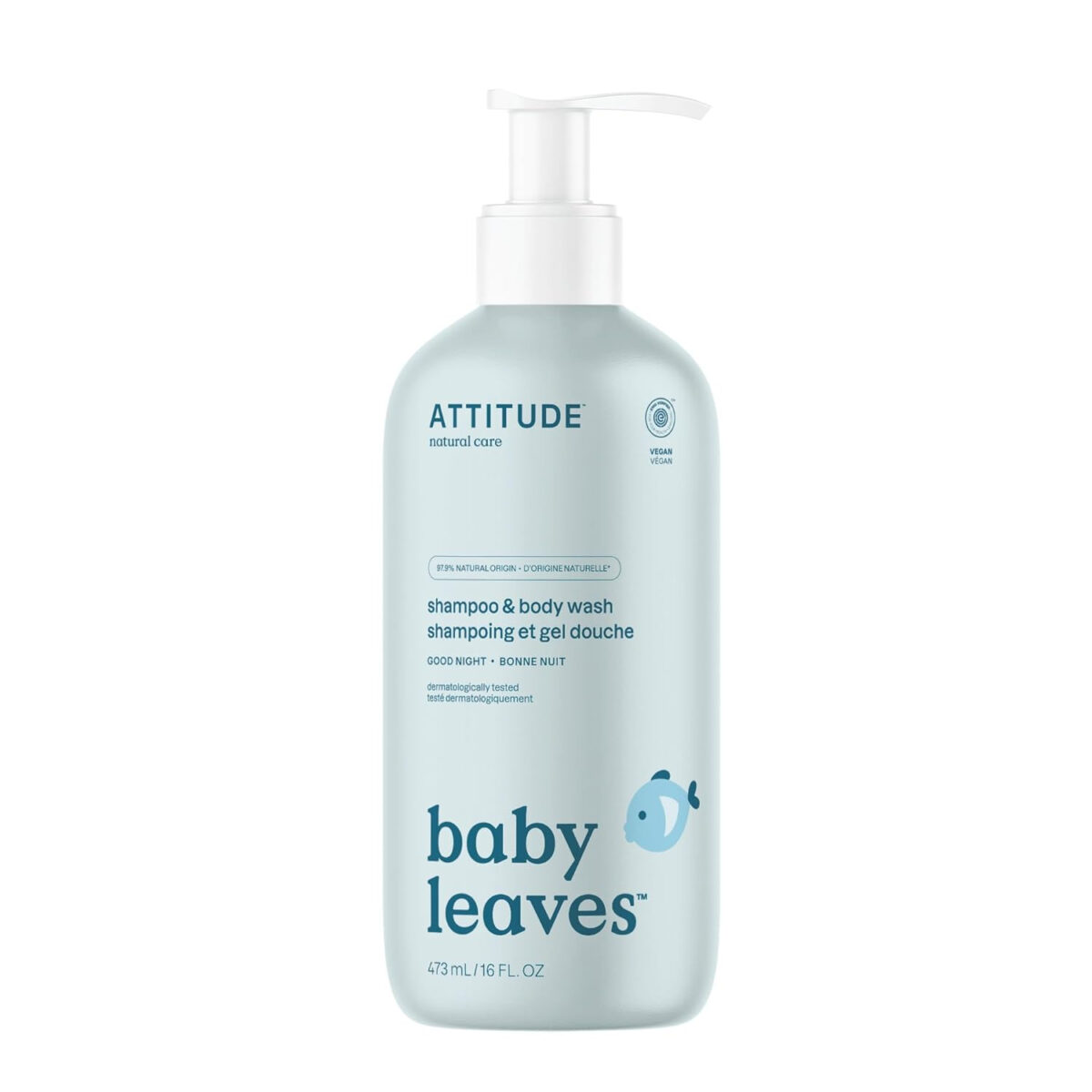 ATTITUDE 2-in-1 Shampoo and Body Wash for Baby, EWG Verified, Dermatologically Tested, Vegan, Good Night, 16 Fl Oz
