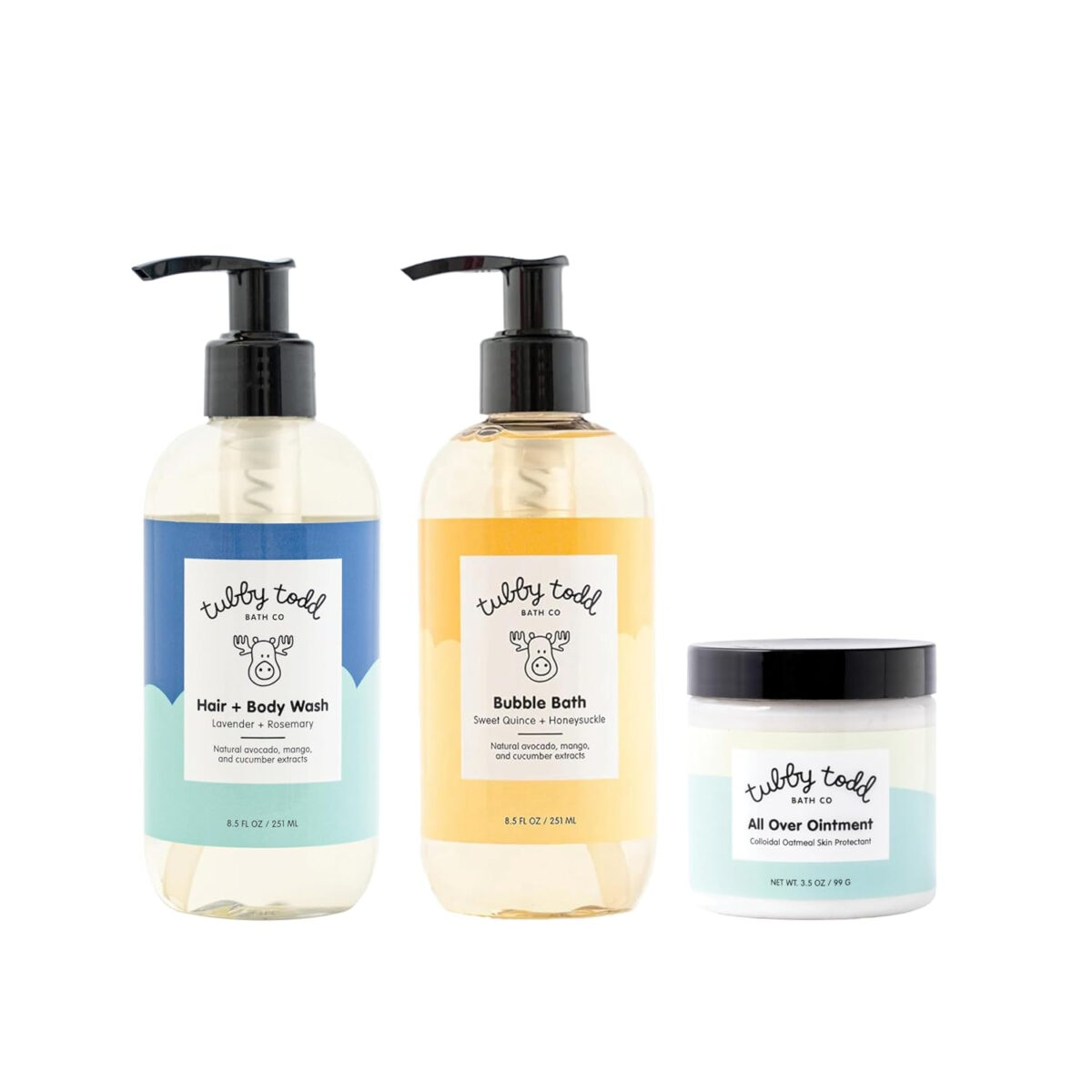 TUBBY TODD Essentials Baby Bath Gift Set – 8.5oz Hair+Body Wash, 8.5oz Bubble Bath & 3.5oz All Over Ointment