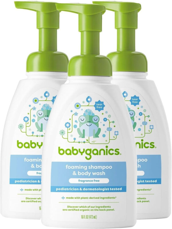 Babyganics Baby Shampoo + Body Wash Pump Bottle, Fragrance Free, 16oz, 3 Pack