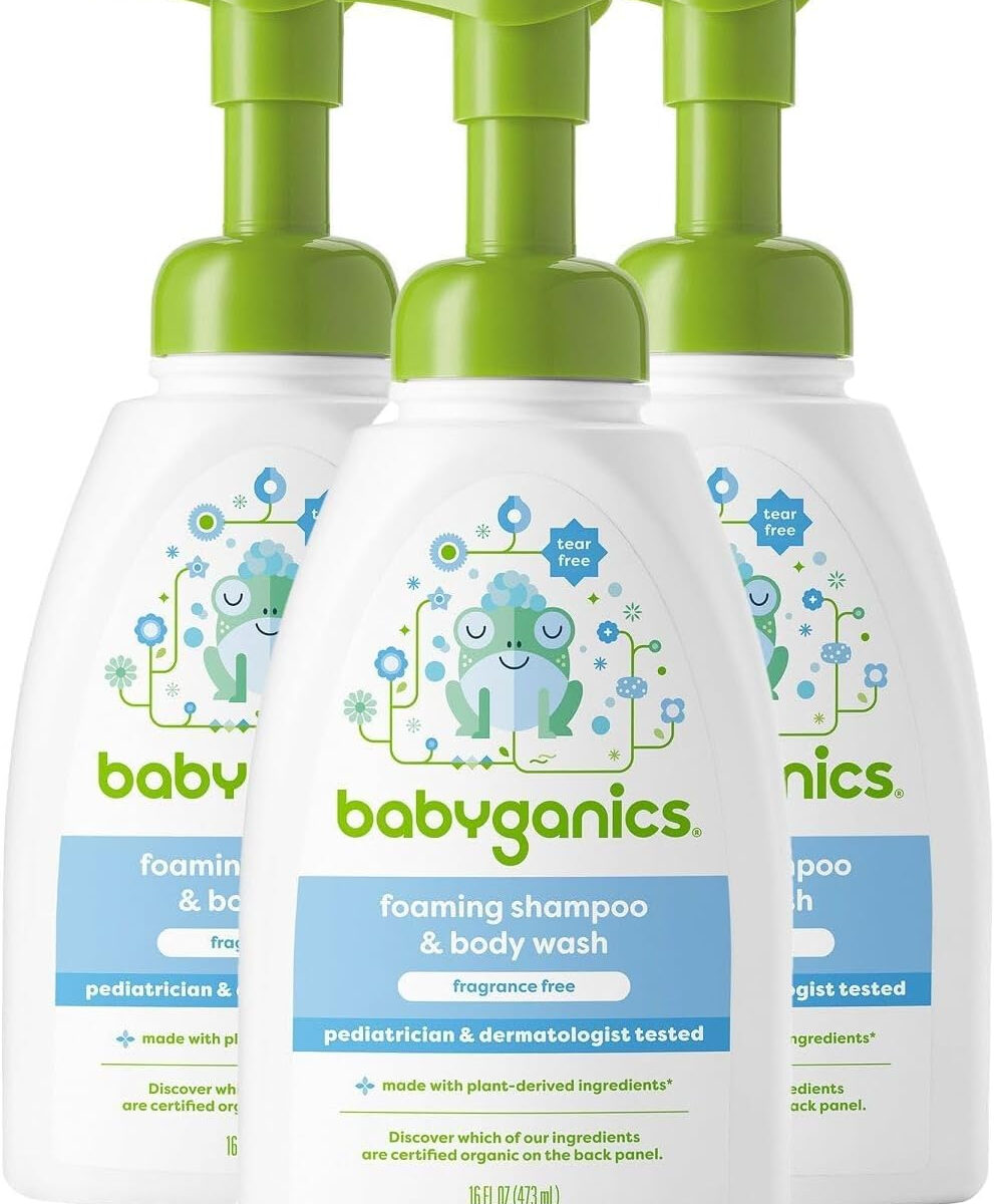 Babyganics Baby Shampoo + Body Wash Pump Bottle, Fragrance Free, 16oz, 3 Pack