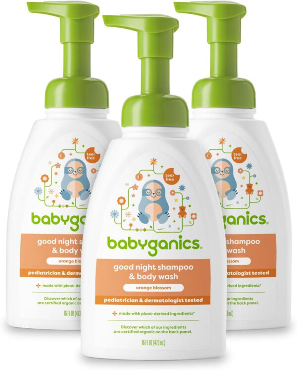 Babyganics Baby Shampoo + Body Wash Pump Bottle, Fragrance Free, 16oz, 3 Pack