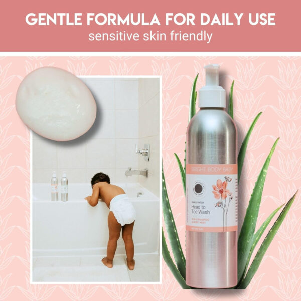 Bright Body Baby Head To Toe Wash 8 oz | Gentle Baby Shampoo And Body Wash For Sensitive Skin | Natural Ingredients | Unscented Non Toxic | Vegan, Cruelty-Free