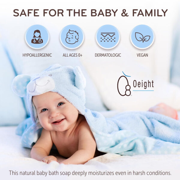 688a867e3b90aac17f01f69e1a3e7e7598a32ab291e38e030f977.jpg Oeight Baby Body Wash, 100% Natural Active Ingredients Sensitive Skin Baby Wash with Aloe Vera, Chamomile, Olive Oil & Provitamin B5, Dermatologically & Hypoallergenic Tested Mild Foaming Soap, 200ml