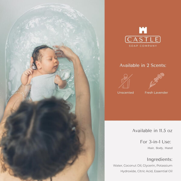 Foaming Baby Castile Soap | 3-In-1 Uses: Hair, Body, Hand | Nourishing Coconut Oil Formula | Formulated For Newborns, Sensitive & Delicate Skin | Hydrating Foam | 11.5 oz | Unscented